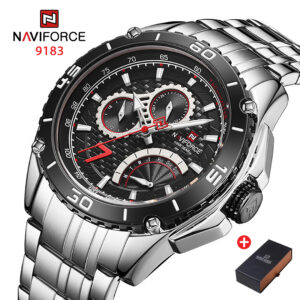 NAVIFORCE NF 9183 Men's Watch Stainless Steel Date Week Display - Silver Black