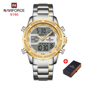 NAVIFORCE NF 9190 Brand Luxury Stainless Steel Sports Man Wristwatch - Silver Gold