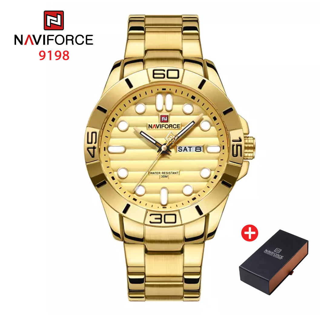NAVIFORCE NF 9198 Men's Stainless Steel Analog Watch - Gold Gold