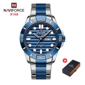 NAVIFORCE NF 9198 Men's Stainless Steel Analog Watch - Silver Blue
