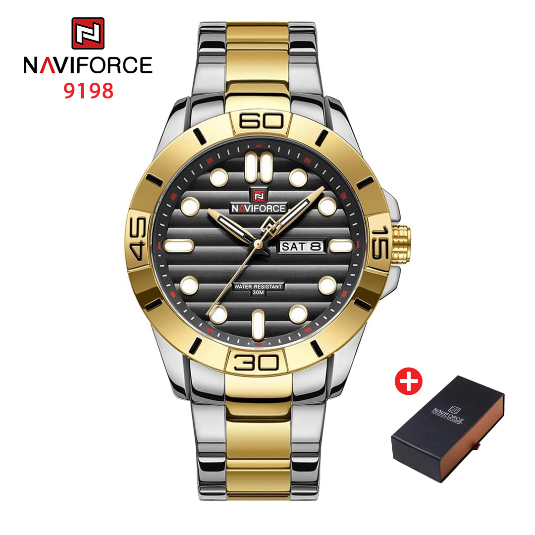 NAVIFORCE NF 9198 Men's Stainless Steel Analog Watch - Gold Black