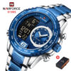 NAVIFORCE NF 9199S Double Display Men's watch Stainless Steel - Silver Blue
