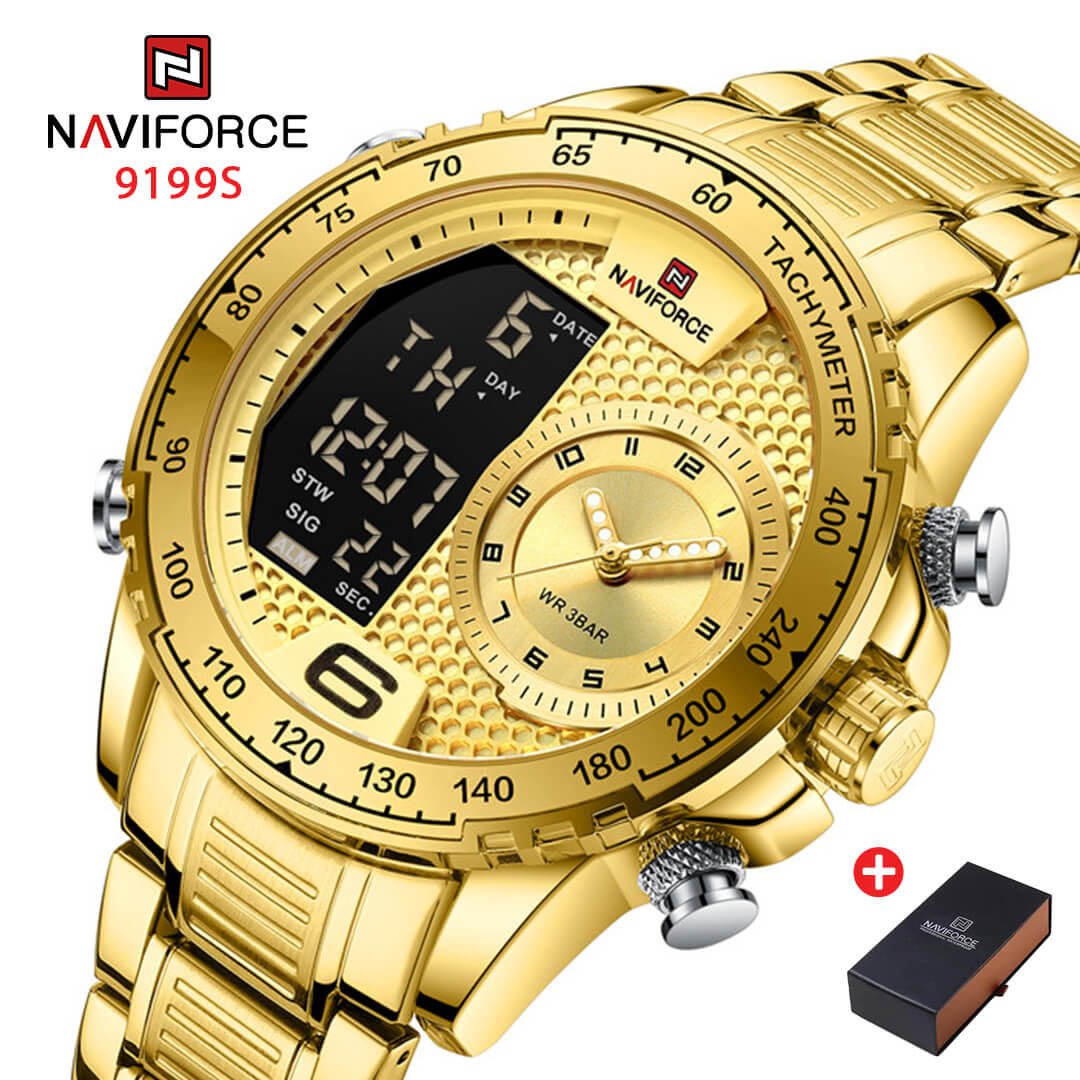NAVIFORCE NF 9199S Double Display Men's watch Stainless Steel - Gold Gold