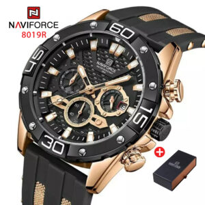 NAVIFORCE NF 8019R Men's Sports Resin Strap Watch - Rosegold Black