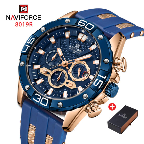 NAVIFORCE NF 8019R Men's Sports Resin Strap Watch - Rosegold Blue