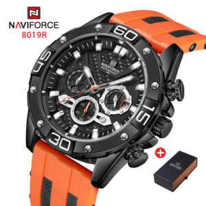 NAVIFORCE NF 8019R Men's Sports Resin Strap Watch - Black Orange
