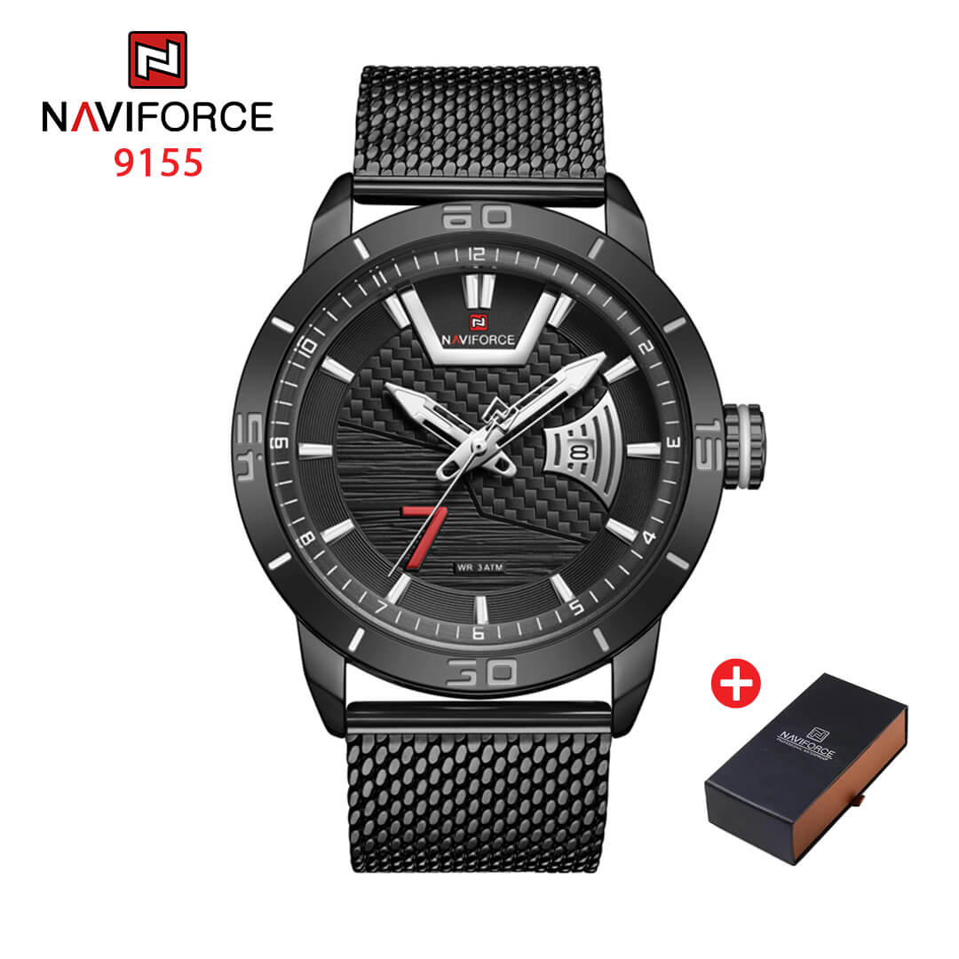 NAVIFORCE NF 9155M  Men's Casual Mesh Strap Analog Watch - Black Black