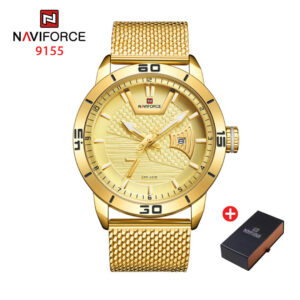 NAVIFORCE NF 9155M  Men's Casual Mesh Strap Analog Watch - Gold Gold