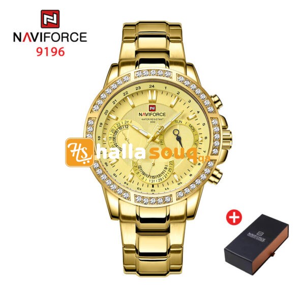 NAVIFORCE NF 9196 Men's Casual Stainless Steel Wrist Watch - Gold Gold