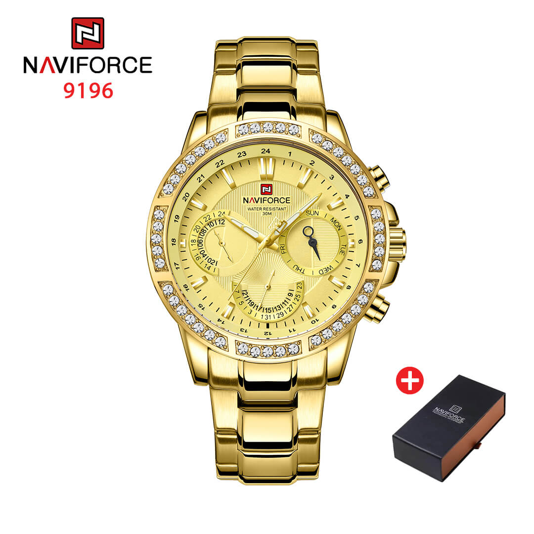 NAVIFORCE NF 9196 Men's Casual Stainless Steel Wrist Watch - Gold Gold