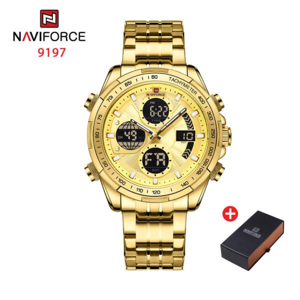 NAVIFORCE NF 9197 Men's Business Stainless Steel Analog Digital Watch - Gold Gold