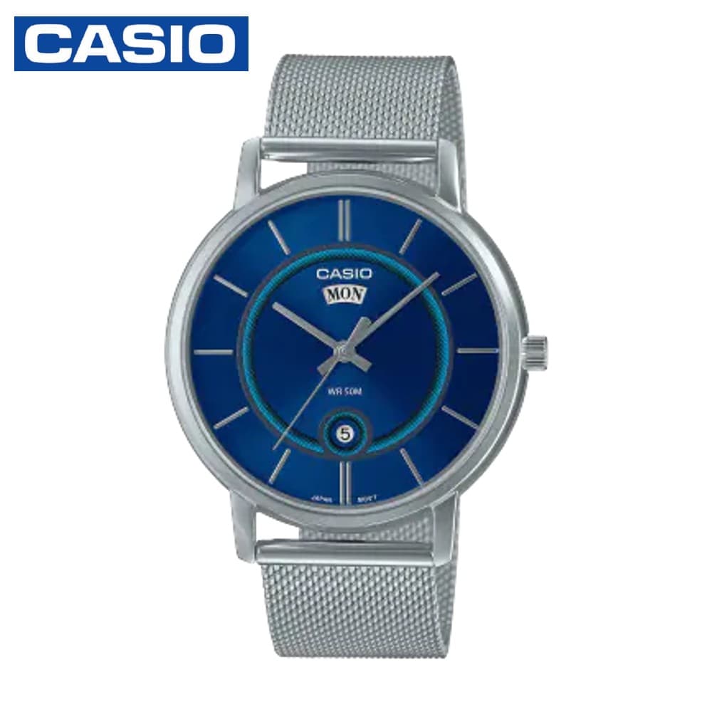 Casio MTP-B120M-2AVDF Men's Casual Stainless Steel Mesh Strap Analog Watch - Silver