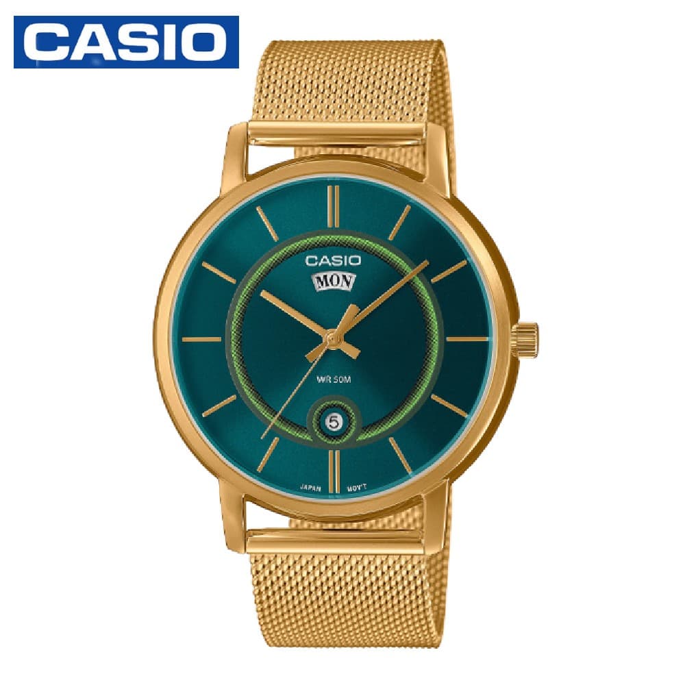 Casio MTP-B120MG-3AVDF Men's Casual Stainless Steel Mesh Strap Analog Watch - Gold