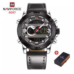NAVIFORCE NF 9097 Analog Digital Leather Sports Men's Watch - Black white