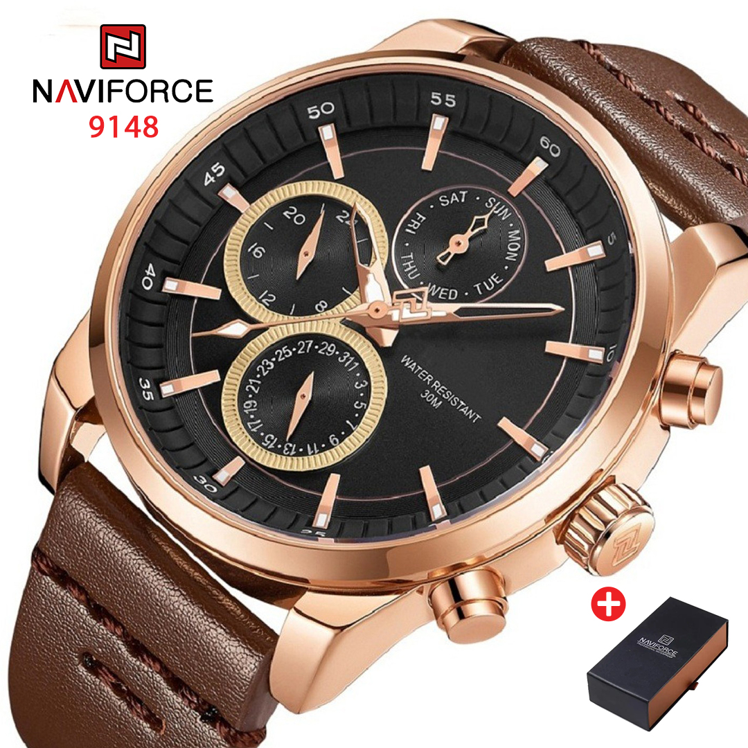NAVIFORCE NF 9148 Men's Quartz Waterproof Sport Leather Wrist Watch