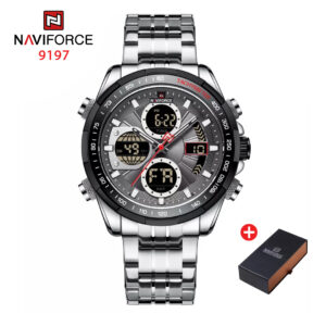 NAVIFORCE NF 9197 Men's Business Stainless Steel Analog Digital Watch - Grey