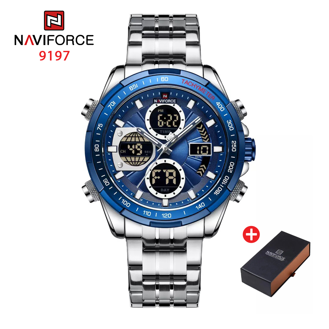 NAVIFORCE NF 9197 Men's Business Stainless Steel Analog Digital Watch - Blue