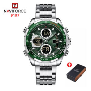 NAVIFORCE NF 9197 Men's Business Stainless Steel Analog Digital Watch - Green