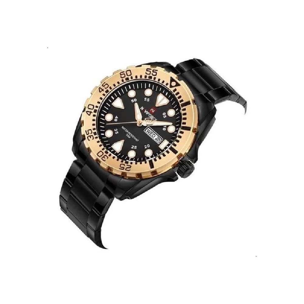 NAVIFORCE NF 9105 Men's Watch Waterproof  Analog Clock Full Stainless Steel Quartz - Black Gold