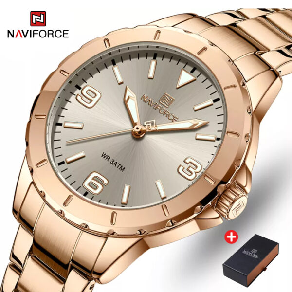 NAVIFORCE NF 5022 Ladies Luxury Watch Stainless Steel - Rose gold Grey