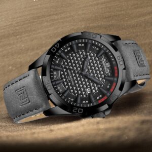NAVIFORCE NF 8023 Men’s Leather Watch - Black Grey