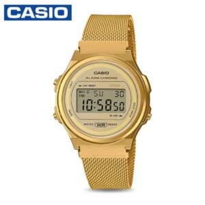 Casio A171WEMG-9ADF Unisex Vintage Series Mesh Strap Digital Watch - Gold