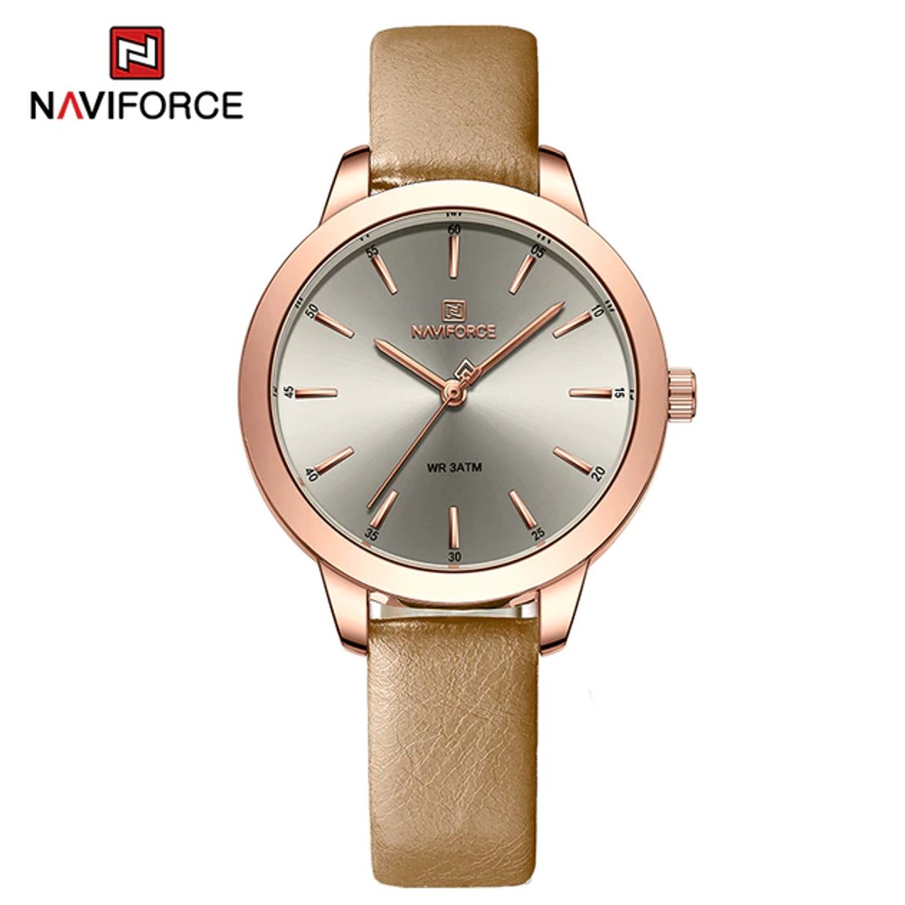 NAVIFORCE NF 5024 Women's Classic Leather Strap watch - Gold Grey