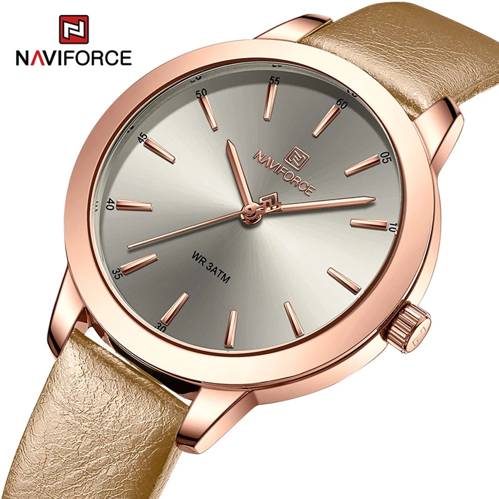 NAVIFORCE NF 5024 Women's Classic Leather Strap watch - Gold Grey