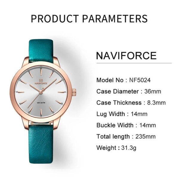 NAVIFORCE NF 5024 Women's Classic Leather Strap watch - Green White