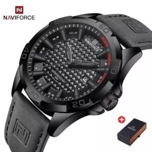 NAVIFORCE NF 8023 Men’s Leather Watch - Black Grey