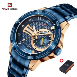 NAVIFORCE NF 9206 Men's Business Luxury Watch Stainless Steel - Rose Gold Blue