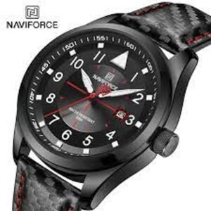 NAVIFORCE NF 8022 Men’s Leather Watch - Black Red