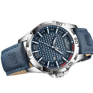 NAVIFORCE NF 8023 Men’s Leather Watch - Silver Blue