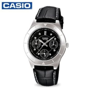 Casio LTP-2083L-1AVDF Womens Enticer Series Leather Strap Watch - Black