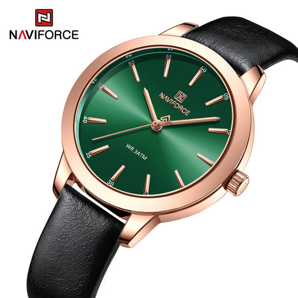 NAVIFORCE NF 5024 Women's Classic Leather Strap watch - Black Green