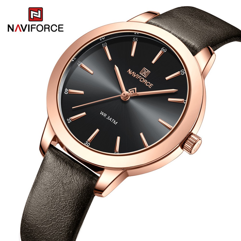NAVIFORCE NF 5024 Women's Classic Leather Strap watch - Grey Black