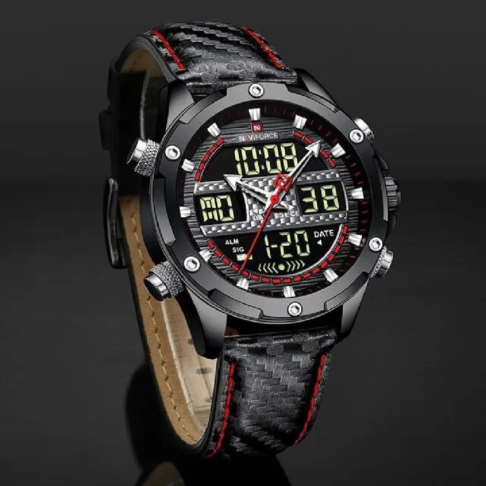 NAVIFORCE NF 9194L Men's Casual Military Luminous Hand Watch - Black Red