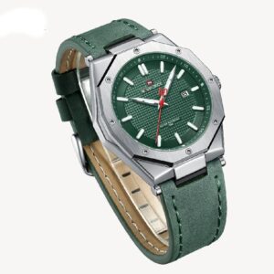 NAVIFORCE NF 9200L Men's Casual Business Leather Strap Watch - Silver Green