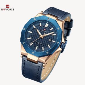 NAVIFORCE NF 9200L Men's Casual Business Leather Strap Watch - Rose Gold Blue
