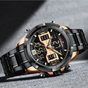 NAVIFORCE NF 9201M Men's Digital Analog Stainless Steel Complete Calender Watch - Rose Gold Black