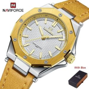NAVIFORCE NF 5026L Women's Casual Leather Strap watch - Gold White Yellow