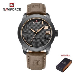 NAVIFORCE NF 9202L Men's Casual Leather Luminous Hand Watch - Black Yellow Brown