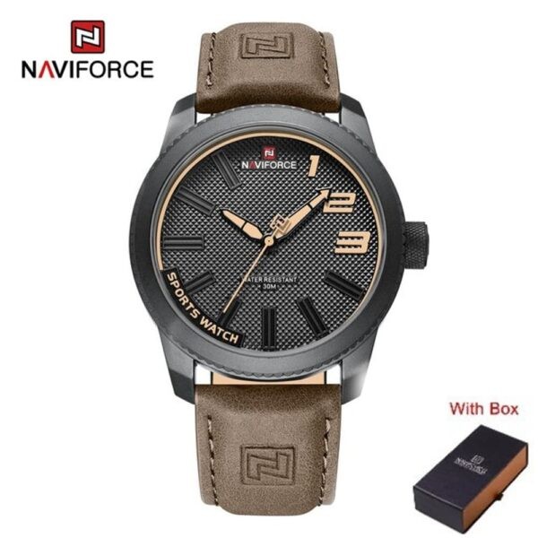 NAVIFORCE NF 9202L Men's Casual Leather Luminous Hand Watch - Black Yellow Brown