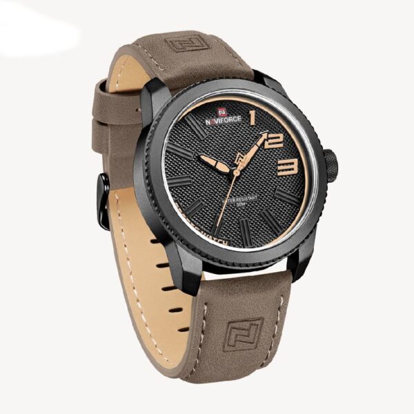 NAVIFORCE NF 9202L Men's Casual Leather Luminous Hand Watch - Black Yellow Brown