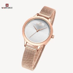 Naviforce NF 5027 Womens Luxury Stainless Steel Mesh Strap Watch - Rose Gold White