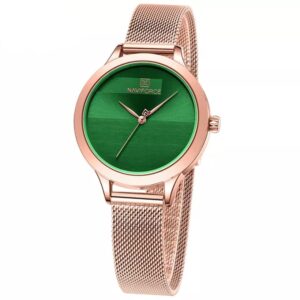 Naviforce NF 5027 Womens Luxury Stainless Steel Mesh Strap Watch - Rose Gold Green