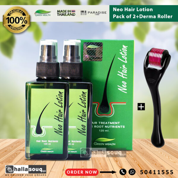 Neo Hair Lotion (Pack of 2) and Derma Roller with 540 Titanium Alloy Combo Original Made in Thailand