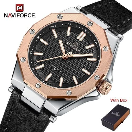 NAVIFORCE NF 5026L Women's Casual Leather Strap watch - Black Rose Gold