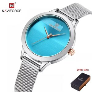 Naviforce NF 5027 Womens Luxury Stainless Steel Mesh Strap Watch - Silver Blue