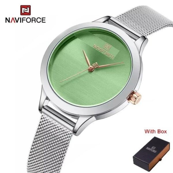 Naviforce NF 5027 Womens Luxury Stainless Steel Mesh Strap Watch - Silver Green